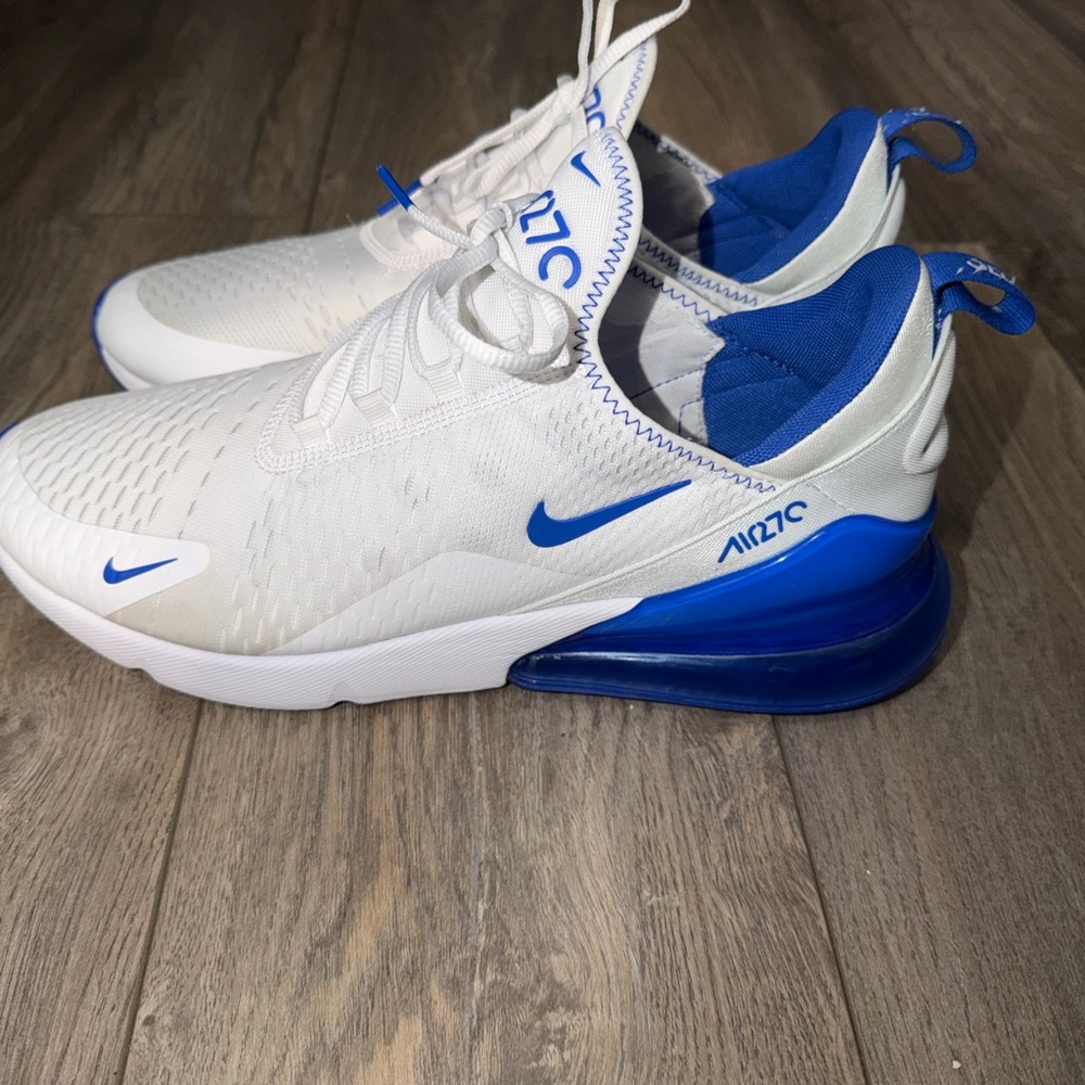 Nike White and Royal Blue Air Max 270 Sneakers